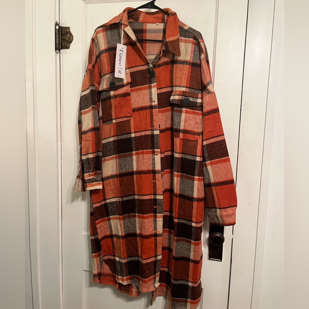 Orange Plaid Long Shacket